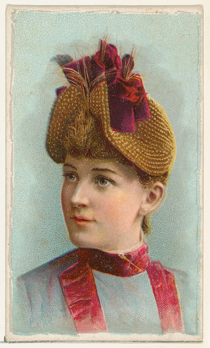 Actress wearing hat with red ribbon, from Stars of the Stage, First Series (N129) issued by W. Duke, Sons & Co. to promote Honest Long Cut Tobacco — Knapp & Company|W. Duke, Sons & Co.