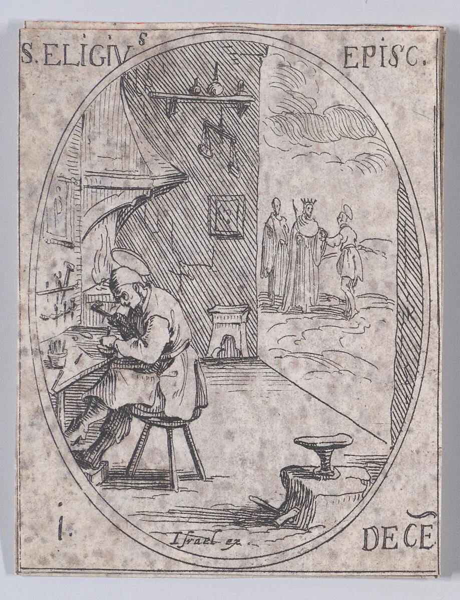 S. Eloim, évêque (St. Eligius, also known as St. Eloi, Bishop), December 1st, from "Les Images De Tous Les Saincts et Saintes de L'Année" (Images of All of the Saints and Religious Events of the Year) — Jacques Callot|Israël Henriet