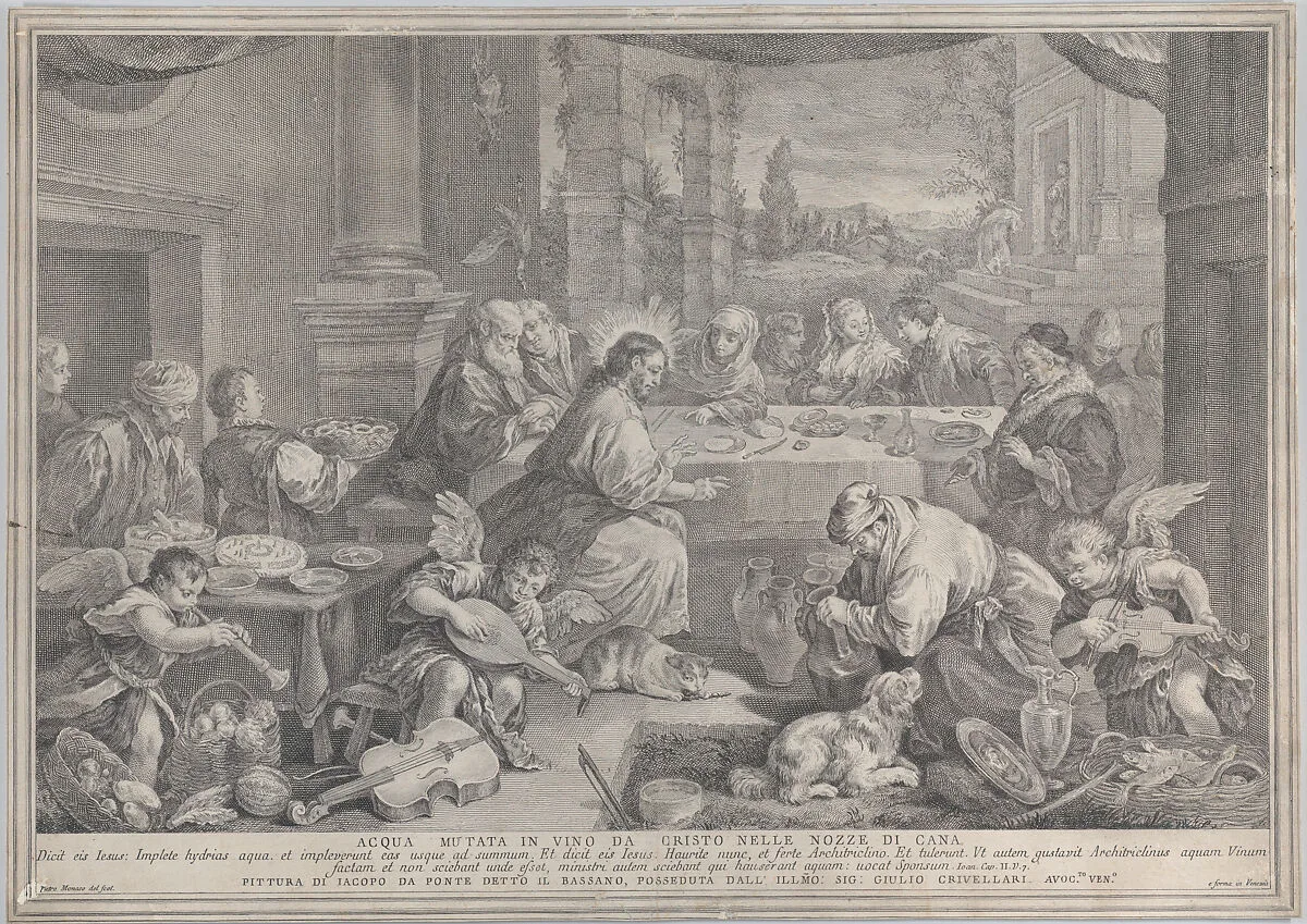 Christ turning wine into water at the wedding at Cana — Jacopo Bassano (Jacopo da Ponte)|Pietro Monaco