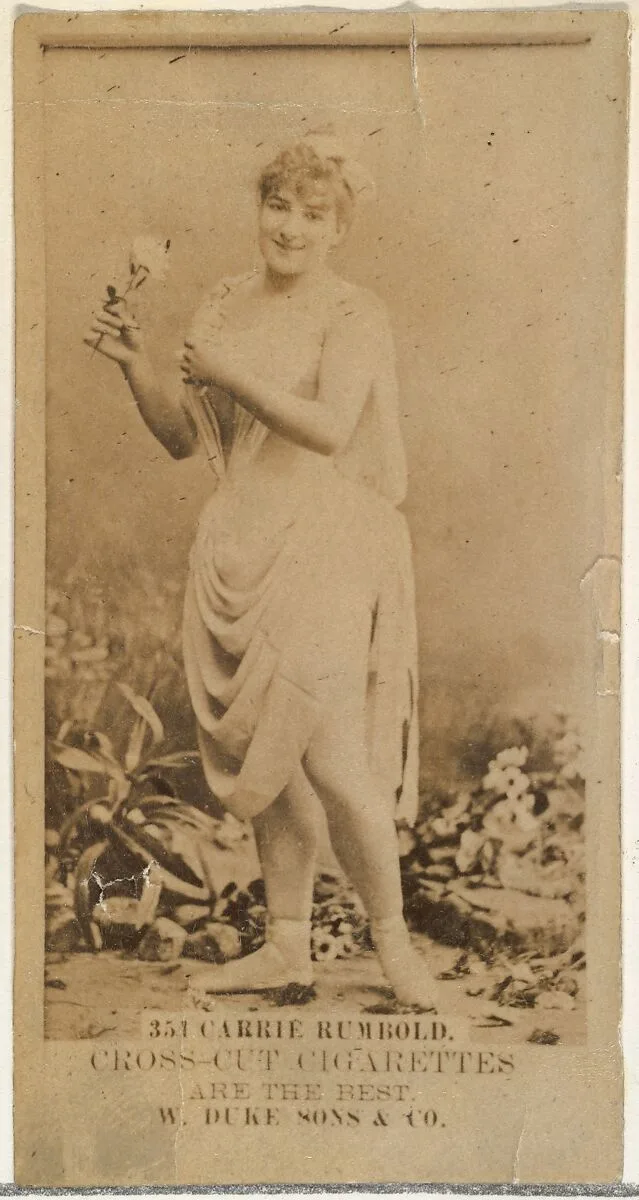 Card Number 351, Carrie Rumbold, from the Actors and Actresses series (N145-3) issued by Duke Sons & Co. to promote Cross Cut Cigarettes — W. Duke, Sons & Co.