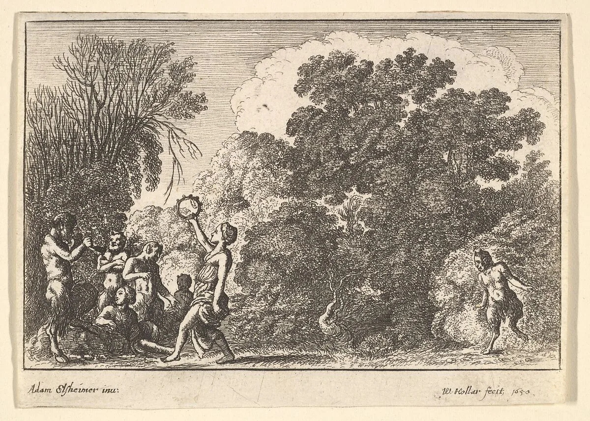 Five satyrs and two nymphs — Adam Elsheimer|Wenceslaus Hollar