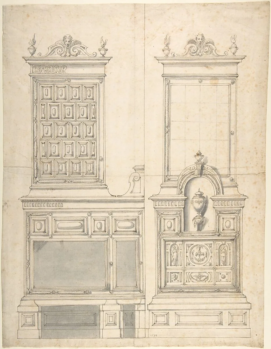 Design for a Stove and Wall Fountain (?) — Anonymous, German, 16th century|Friedrich Sustris