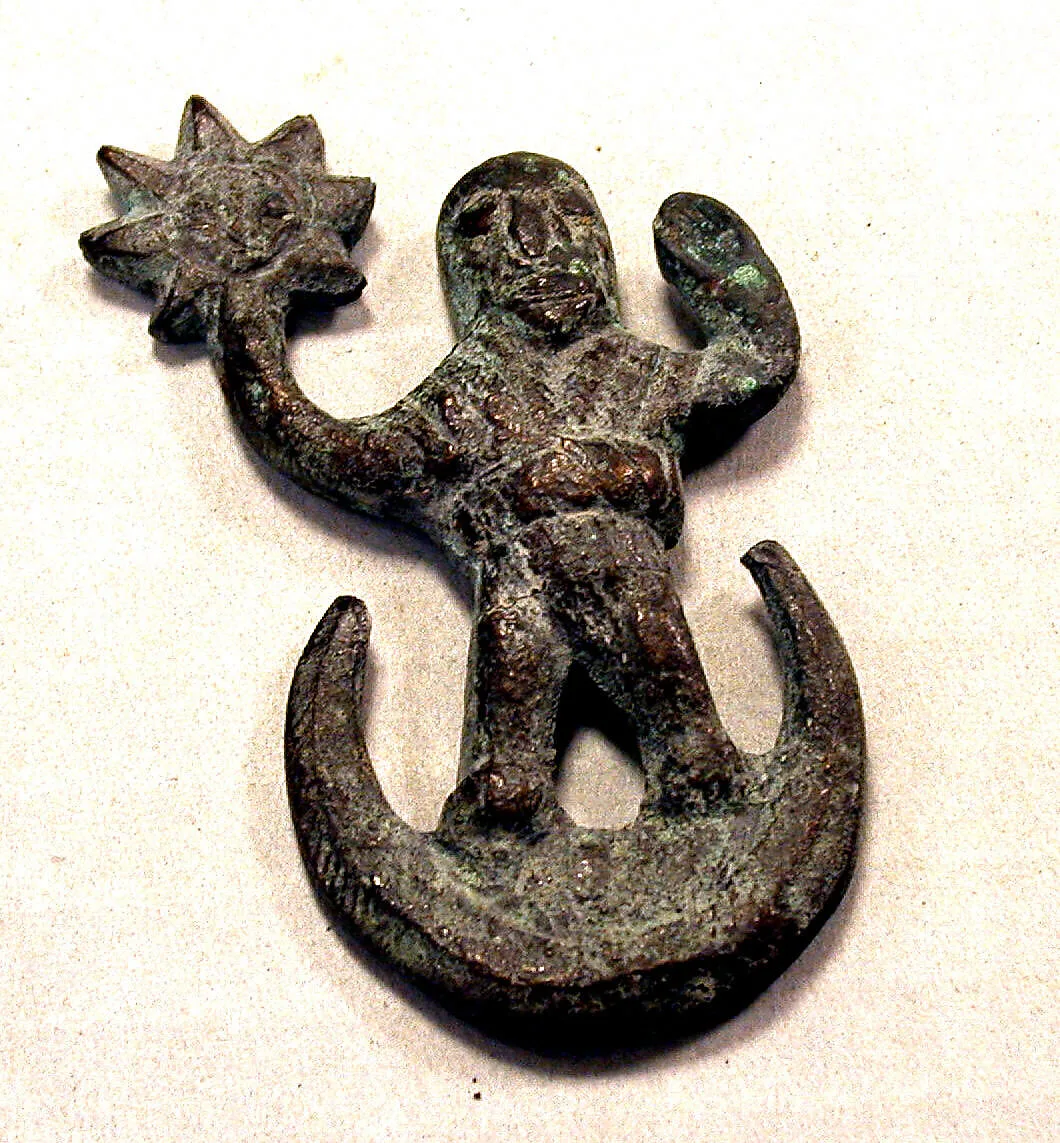 Cast Copper Figure on Standing on Crescent — Unknown