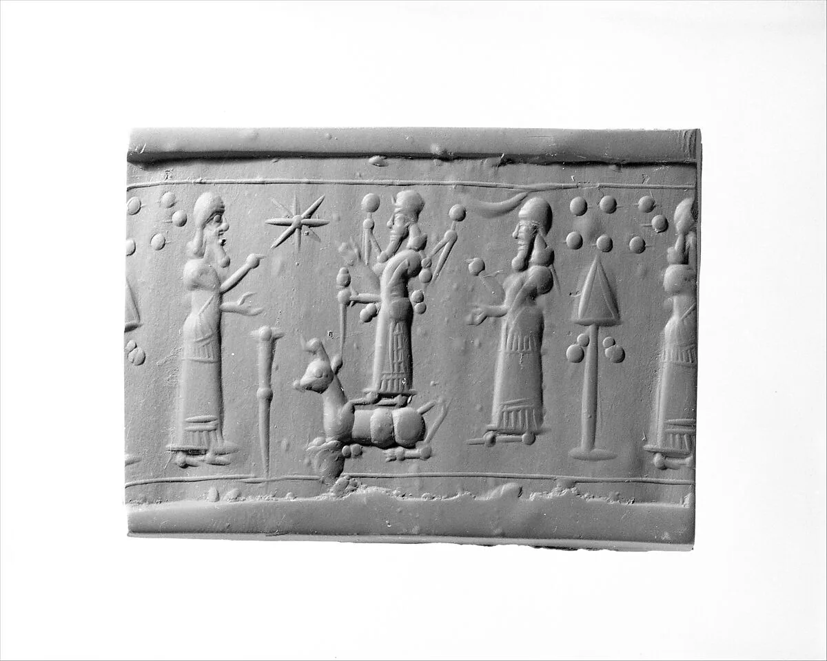 Cylinder seal with cultic scene — Unknown