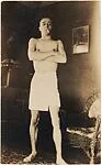 [Walker Evans with Cigarette in Mouth and Wearing Towel, in Fraternity House at Philips Academy at Andover, Massachusetts]