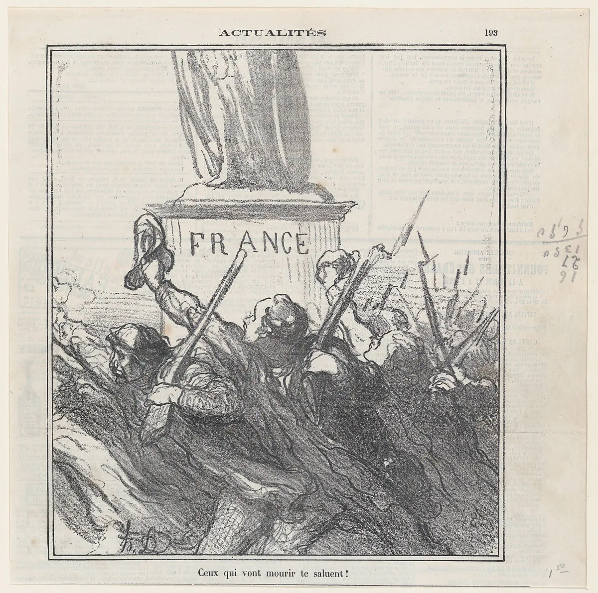 Those who are about to die, salute thee, from 'News of the day,' published in Le Charivari, September 2, 1870 — Honoré Daumier