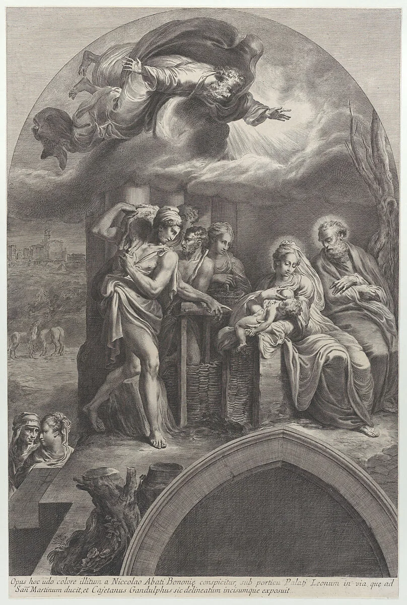 The Adoration of the Shepherds, with God the Father overhead — Niccolò dell' Abate|Gaetano Gandolfi