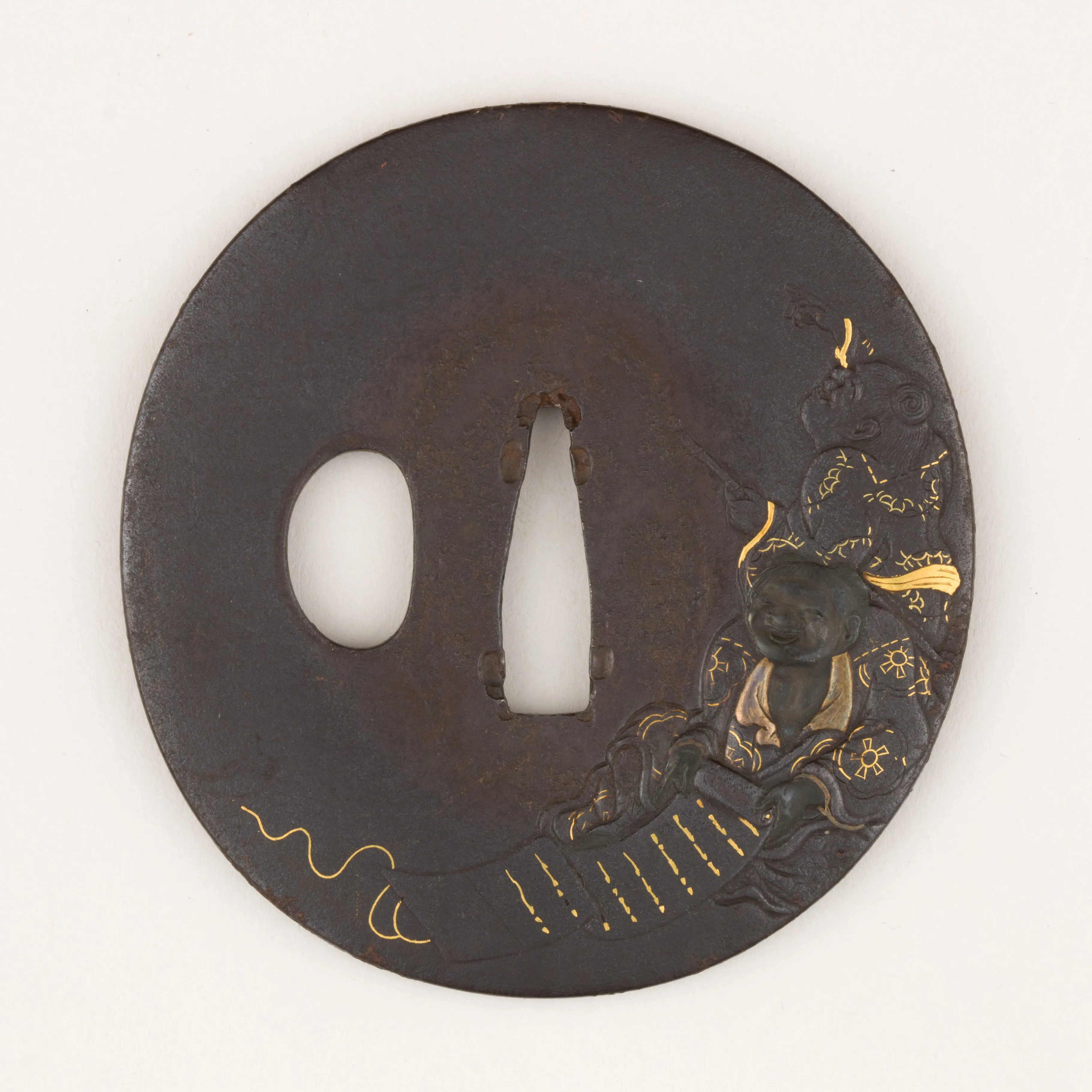 Sword guard (<i>Tsuba</i>) Depicting Hanshan and Shide (寒山拾得図鐔) — Sugiura Joi