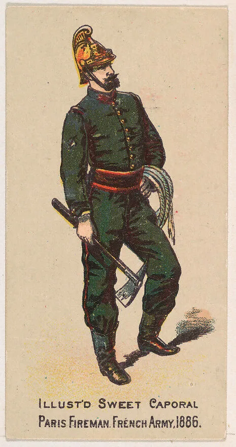Paris Fireman, French Army, 1886, from the Military Series (N224) issued by Kinney Tobacco Company to promote Sweet Caporal Cigarettes — Kinney Brothers Tobacco Company