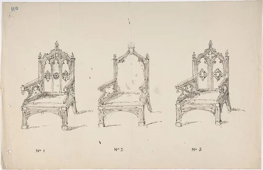 Design for Three Low Gothic Style Arm Chairs