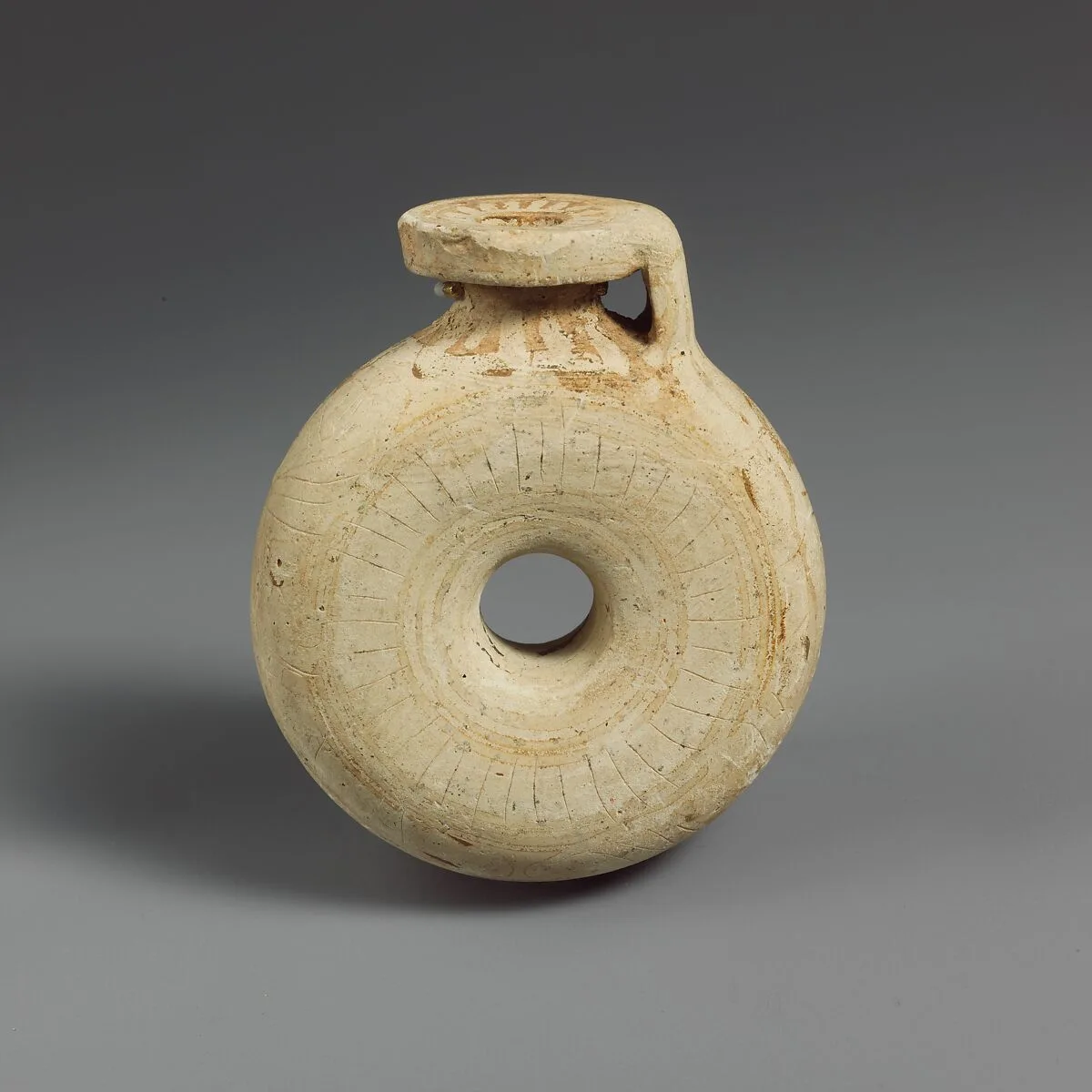 Terracotta ring aryballos (perfume vase) — Unknown