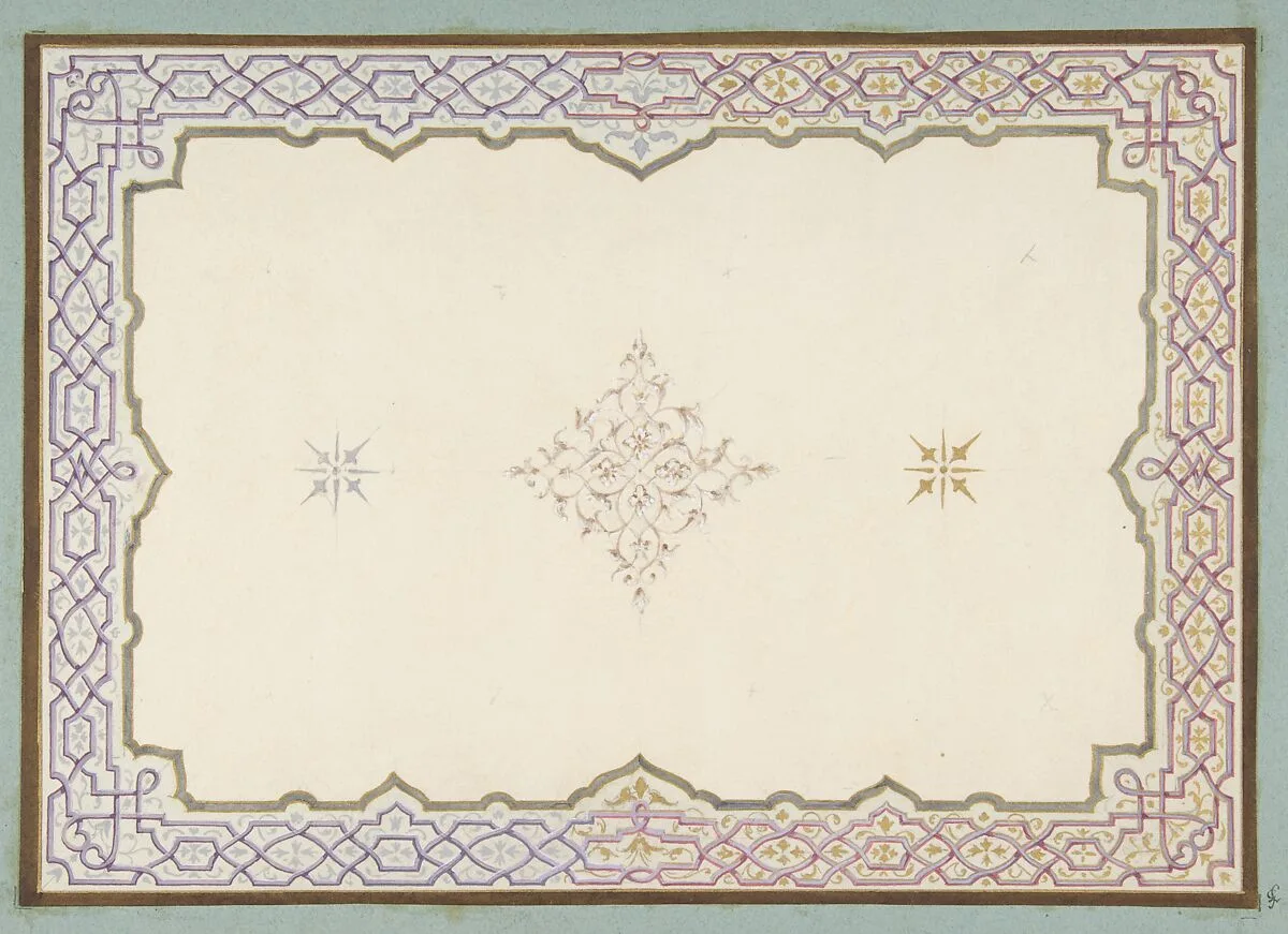 Design for the decoration of a ceiling with a border of strapwork and a central filagree medallion — Jules-Edmond-Charles Lachaise|Eugène-Pierre Gourdet
