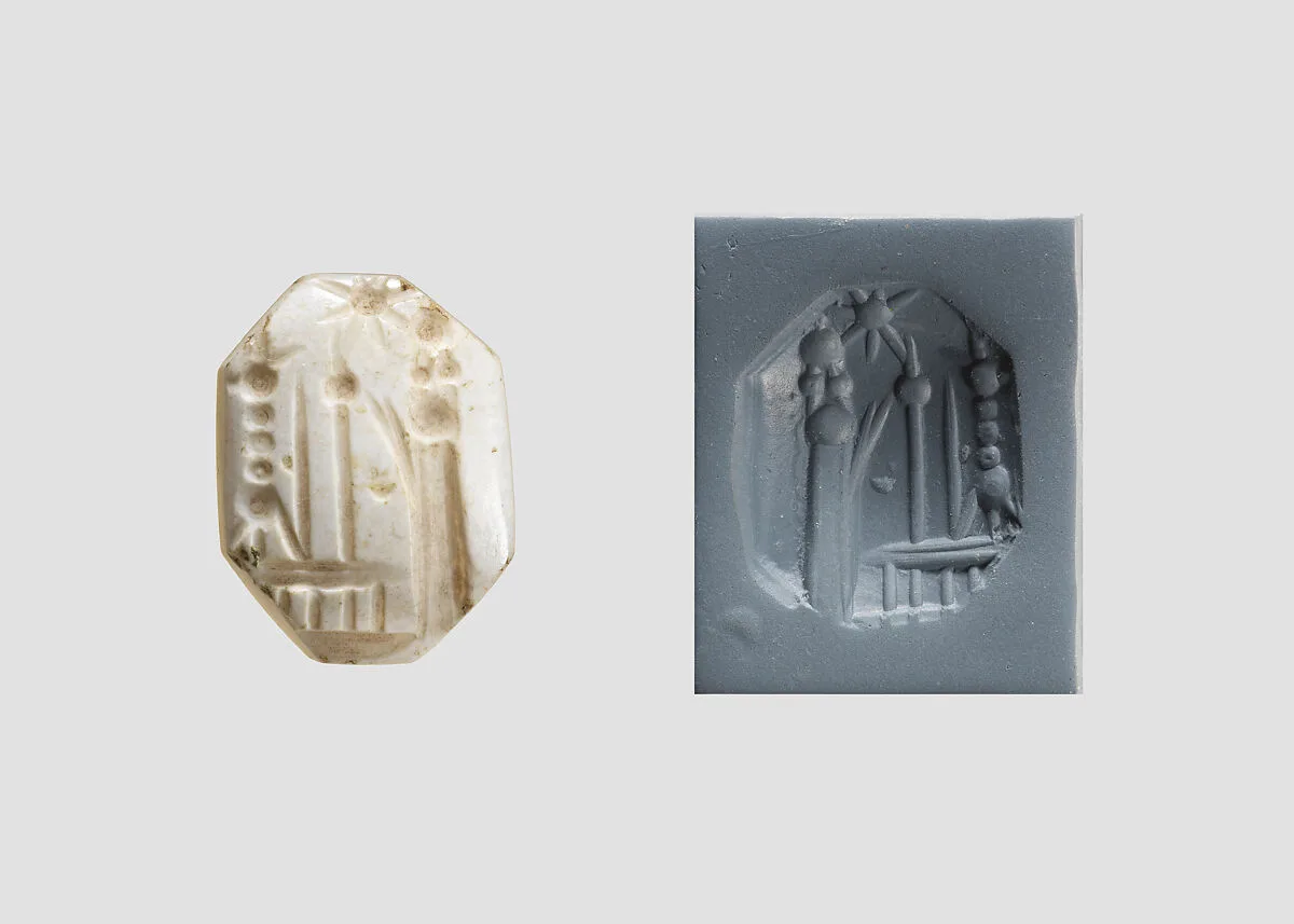 Stamp seal (octagonal pyramid) with cultic scene — Unknown