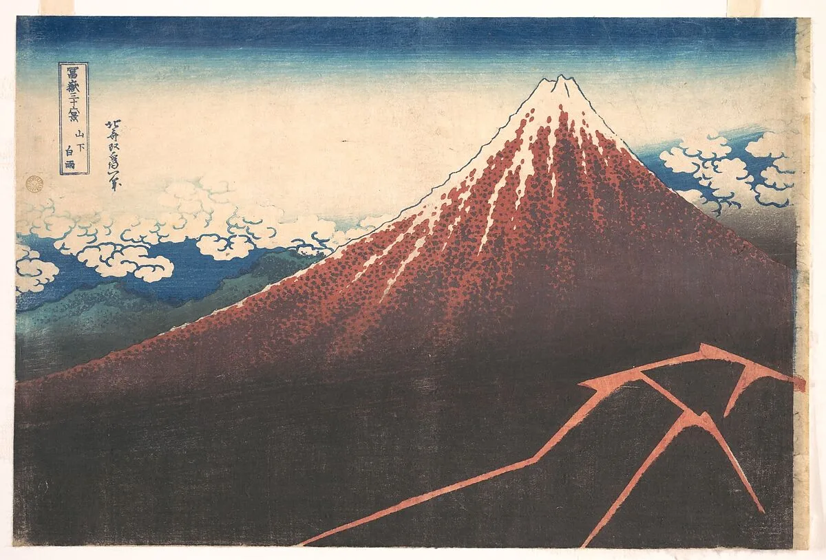 冨嶽三十六景 山下白雨|Storm below Mount Fuji (Sanka no haku u), from the series Thirty-six Views of Mount Fuji (Fugaku sanjūrokkei) — Katsushika Hokusai
