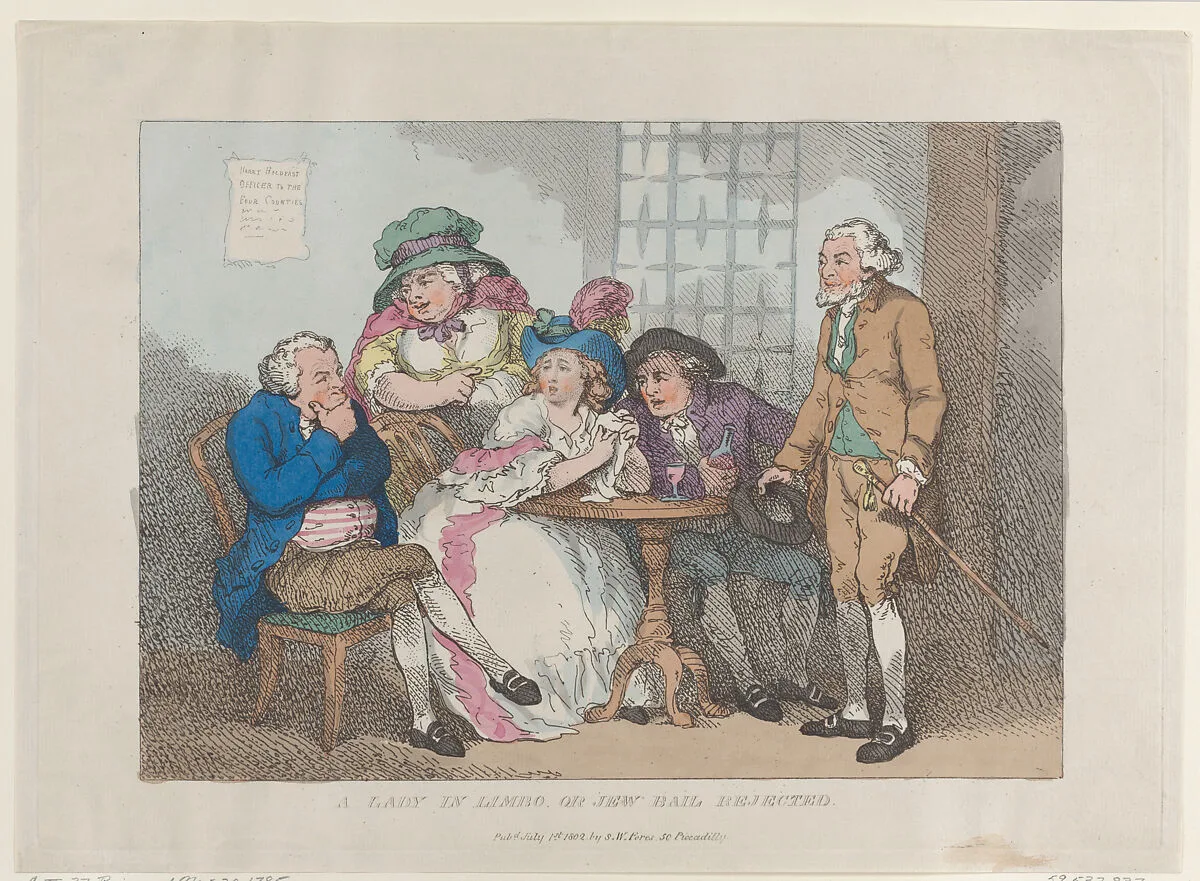 A Lady in Limbo, or Jew Bail Rejected — S. W. Fores|Thomas Rowlandson