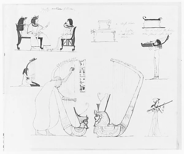 Egyptian Motifs and Musical Instruments (from Scrapbook) — John Singer Sargent