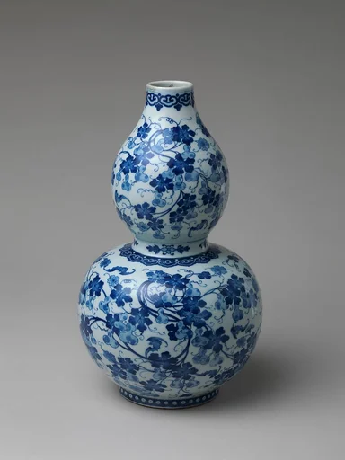 清康熙 景德鎮窯青花福祿萬代葫蘆瓶|Gourd-shaped vase with gourds on vines and bats