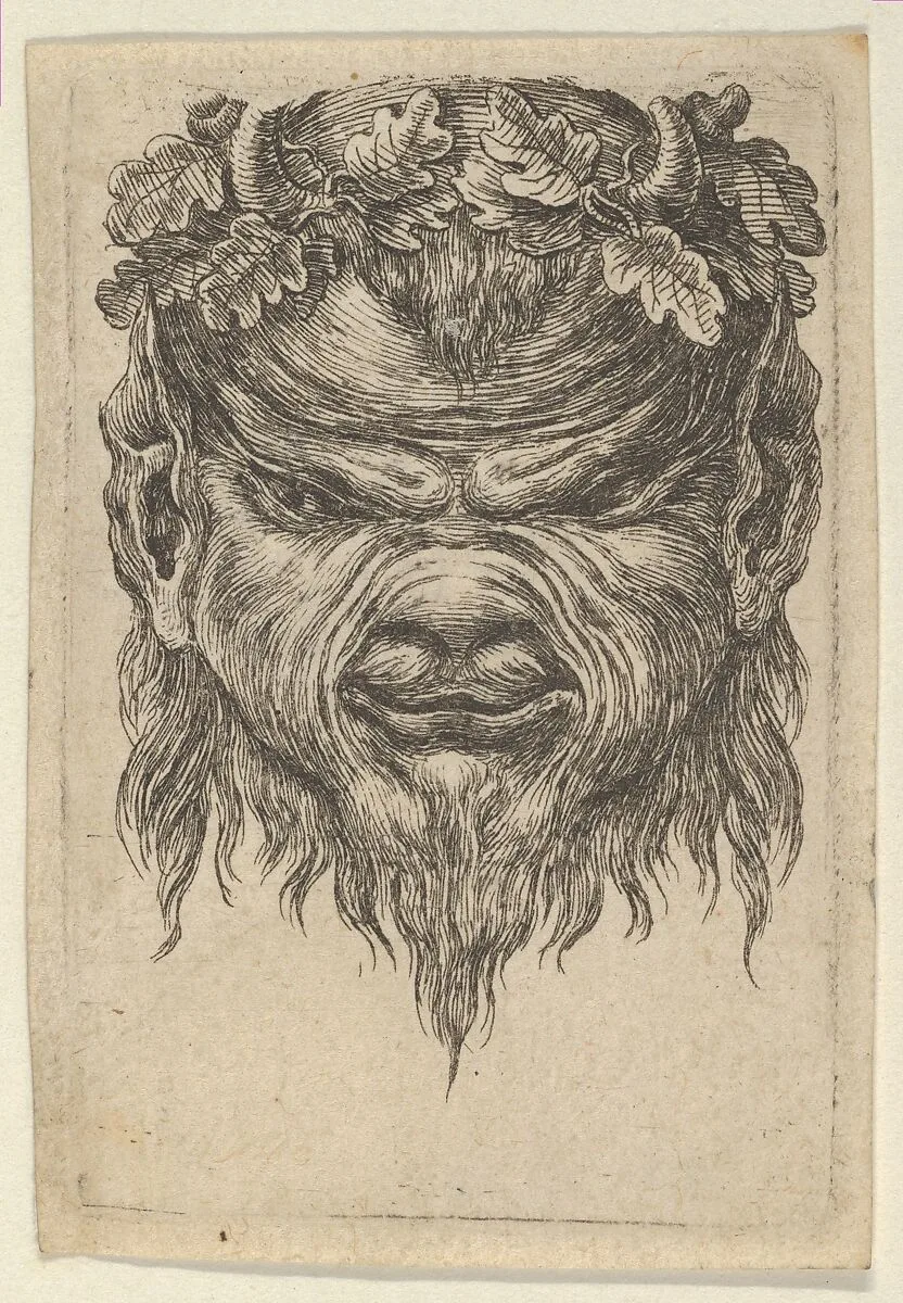Satyr Mask with an Indented Snout and a Wreath of Oak Leaves, from Divers Masques — François Chauveau|Jacques Van Merlen