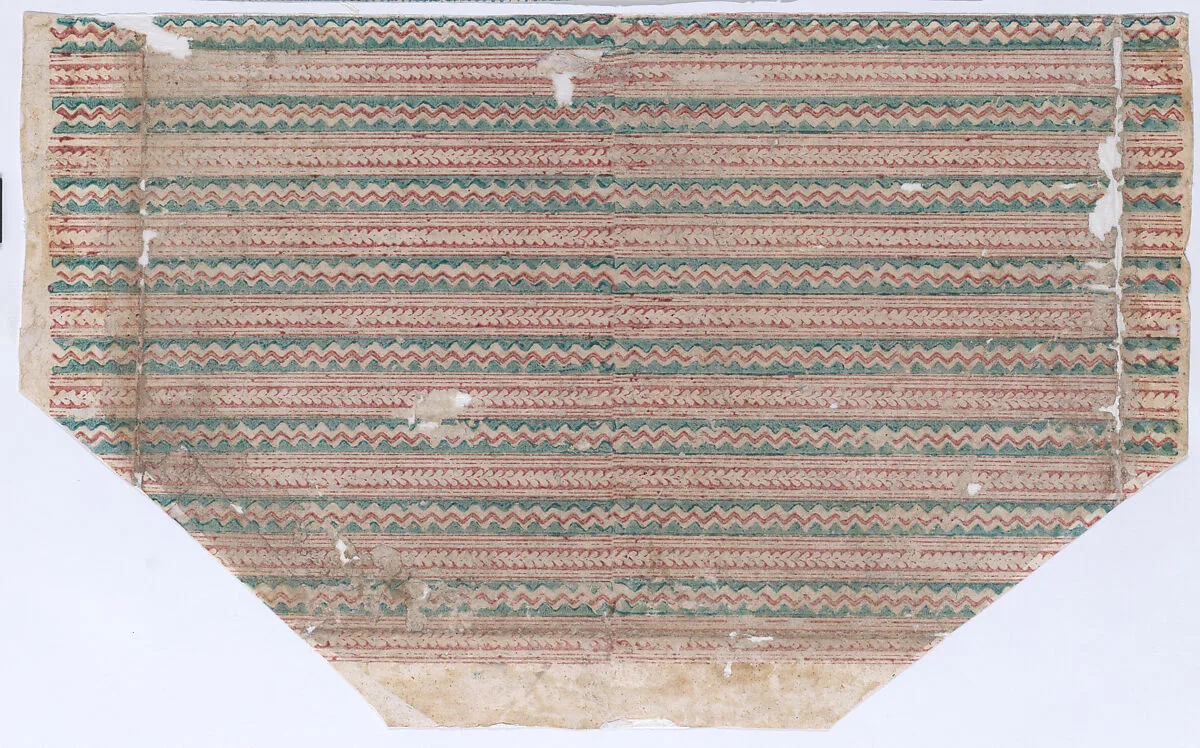 Sheet with red and green zigzag pattern — Anonymous