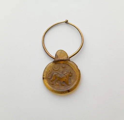 Glass stamped disk pendant with gold hoop