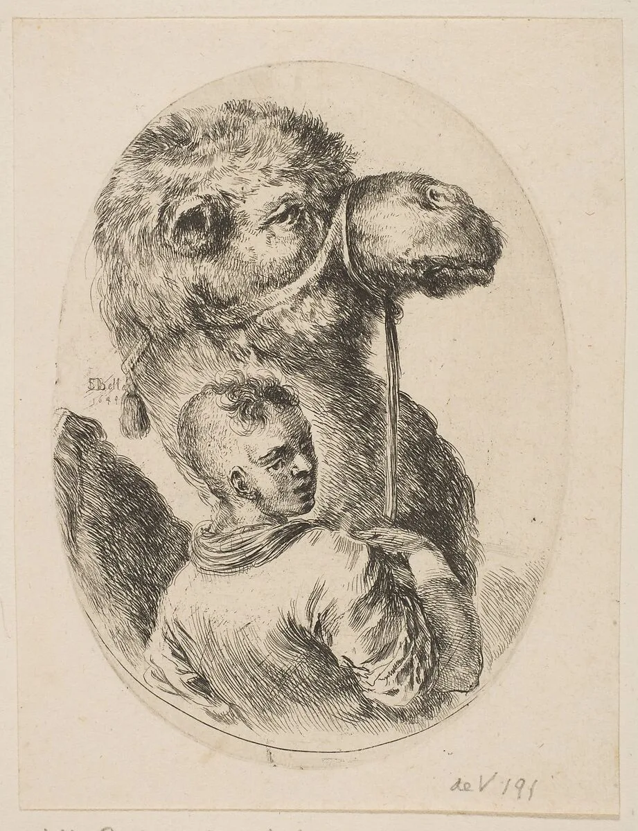 A slave holds a camel by the bridle, from "Several heads in the Persian style" (Plusieurs têtes coiffées à la persienne) — Stefano della Bella|Israël Henriet