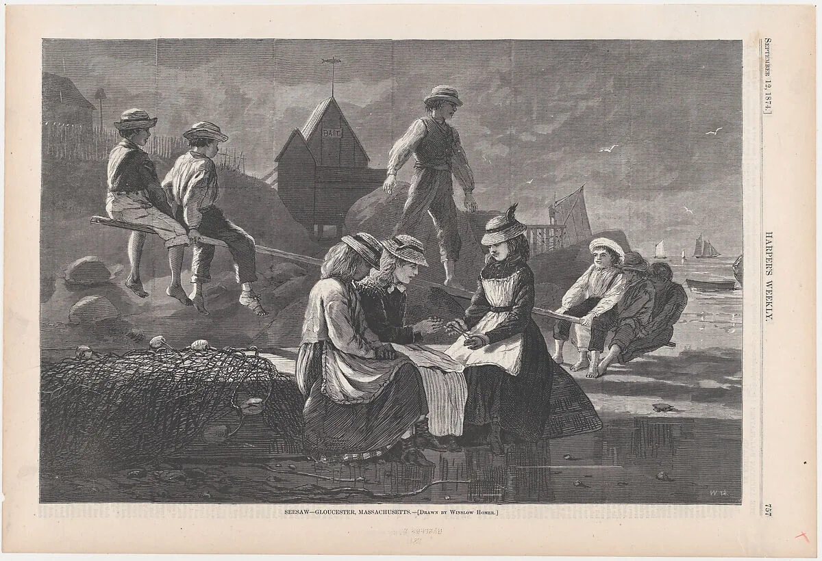 Seesaw, Gloucester, Massachusetts (from "Harper's Weekly," Vol. XVIII) — Winslow Homer|Harper's Weekly|Harper & Brothers