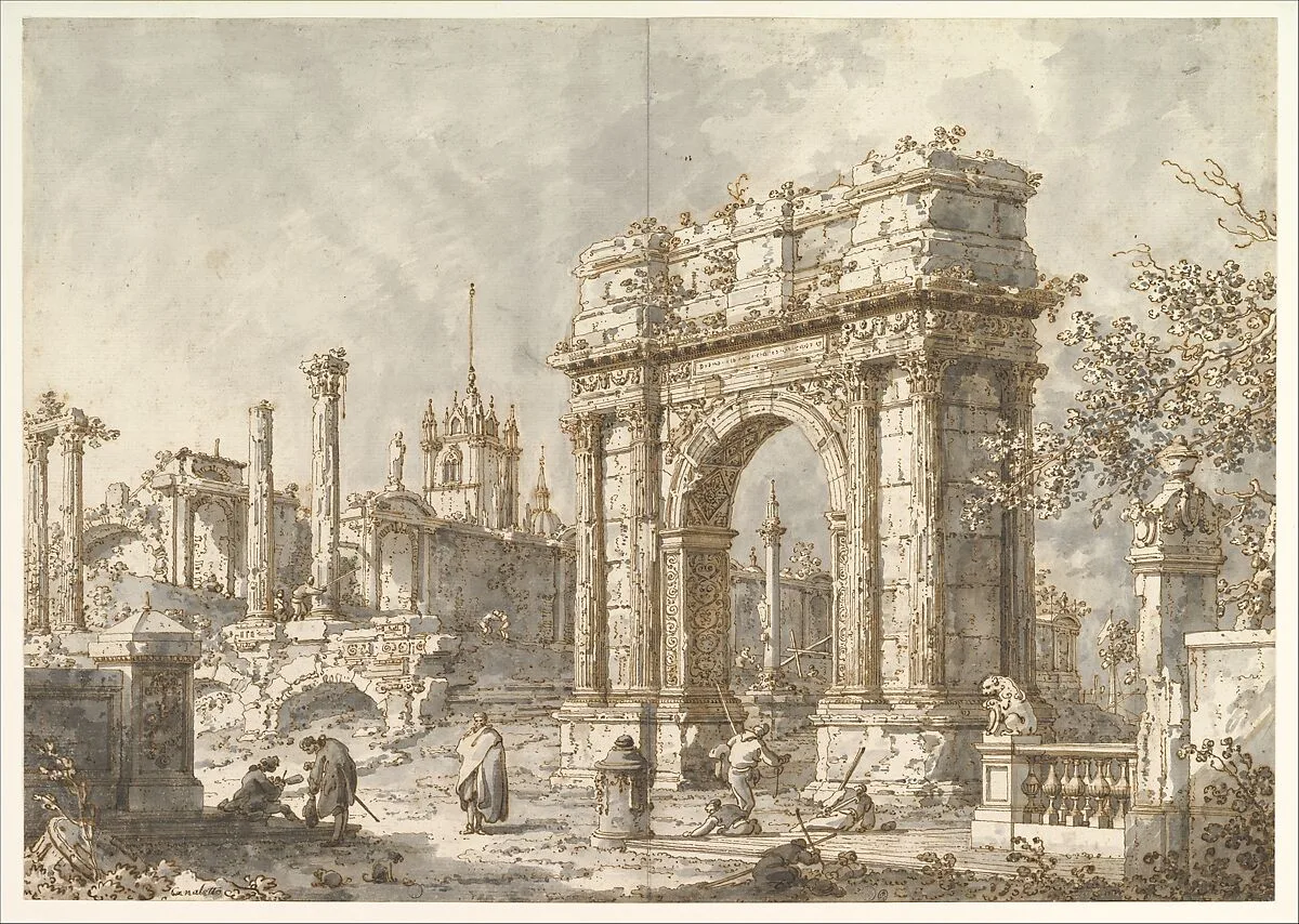 Capriccio with a Roman Triumphal Arch — Canaletto (Giovanni Antonio Canal)