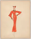 Drawing for a woman's theatrical costume with head scarf and golden jewelry — Vincente Minnelli