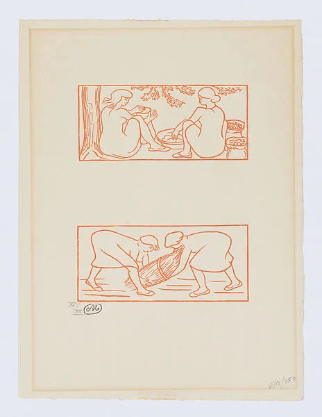 Two women seated by a tree and two women harvesting — Philippe Gonin|Aristide Maillol