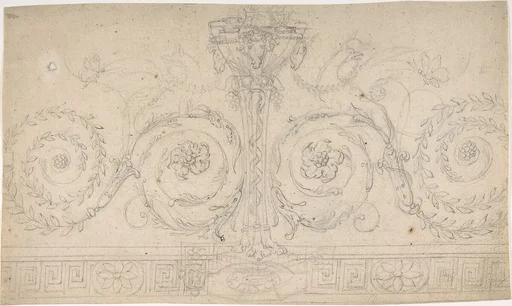 Ornament with Claw-footed Urn, Lynxes, Butterflies and Foliage above a Greek Meander