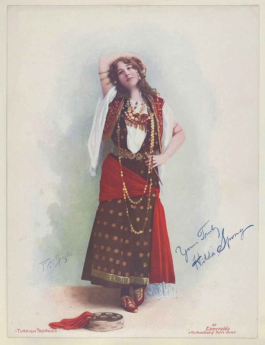 Hilda Spong as Esmerelda in The Hunchback of Notre Dame, from the Actresses series (T1), distributed by the American Tobacco Co. to promote Turkish Trophies Cigarettes — American Tobacco Company|Frederick Moladore Spiegle