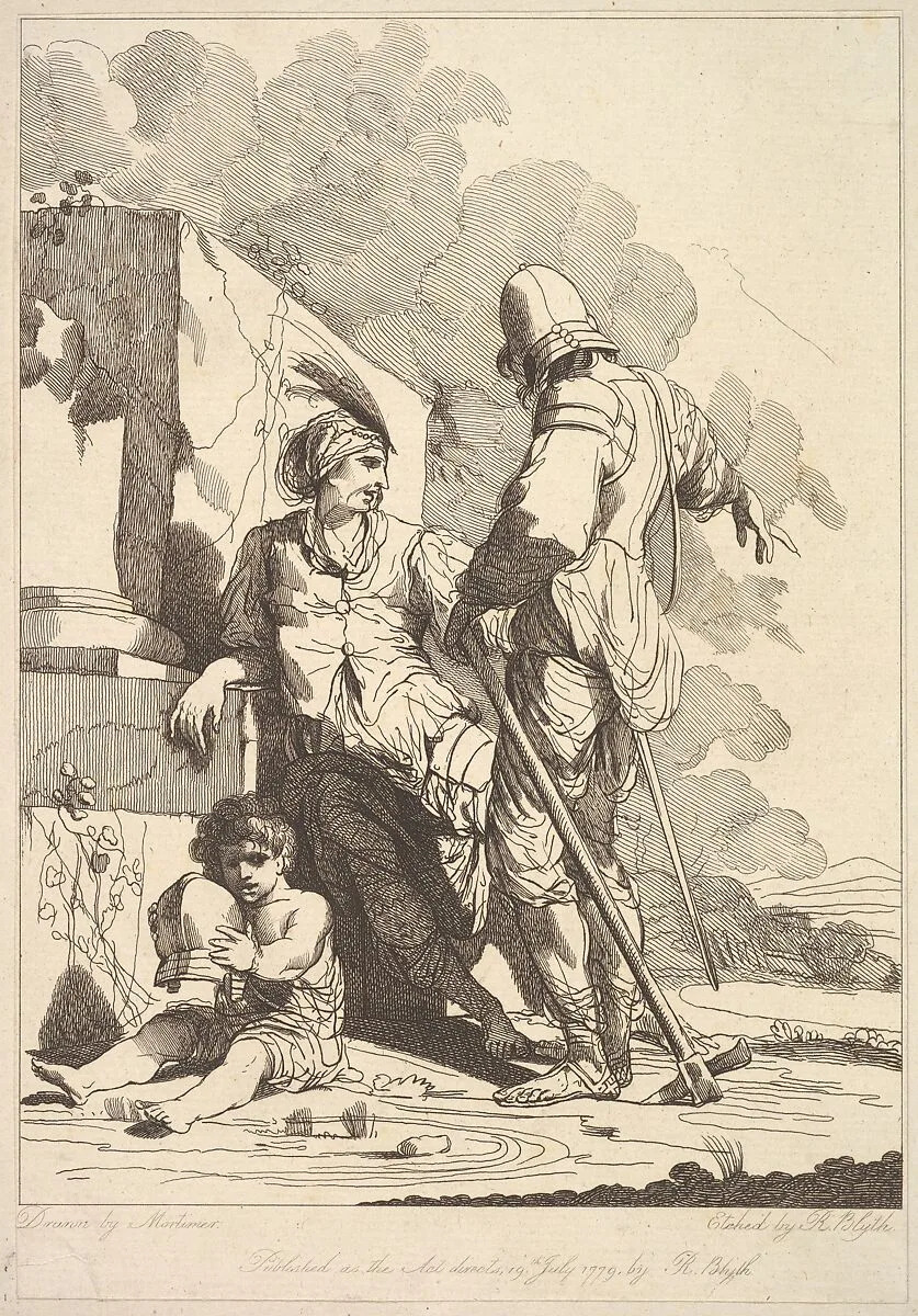 Two Soldiers and Child Holding a Helmet — Robert Blyth|John Hamilton Mortimer