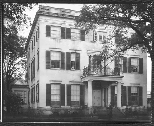 [Greek Revival House with Cast-Iron Grillwork Over Entry Porch, Savannah, Georgia]