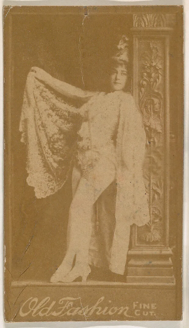 Actress leaning against column, from the Actresses series (N664) promoting Old Fashion Fine Cut Tobacco — Unknown