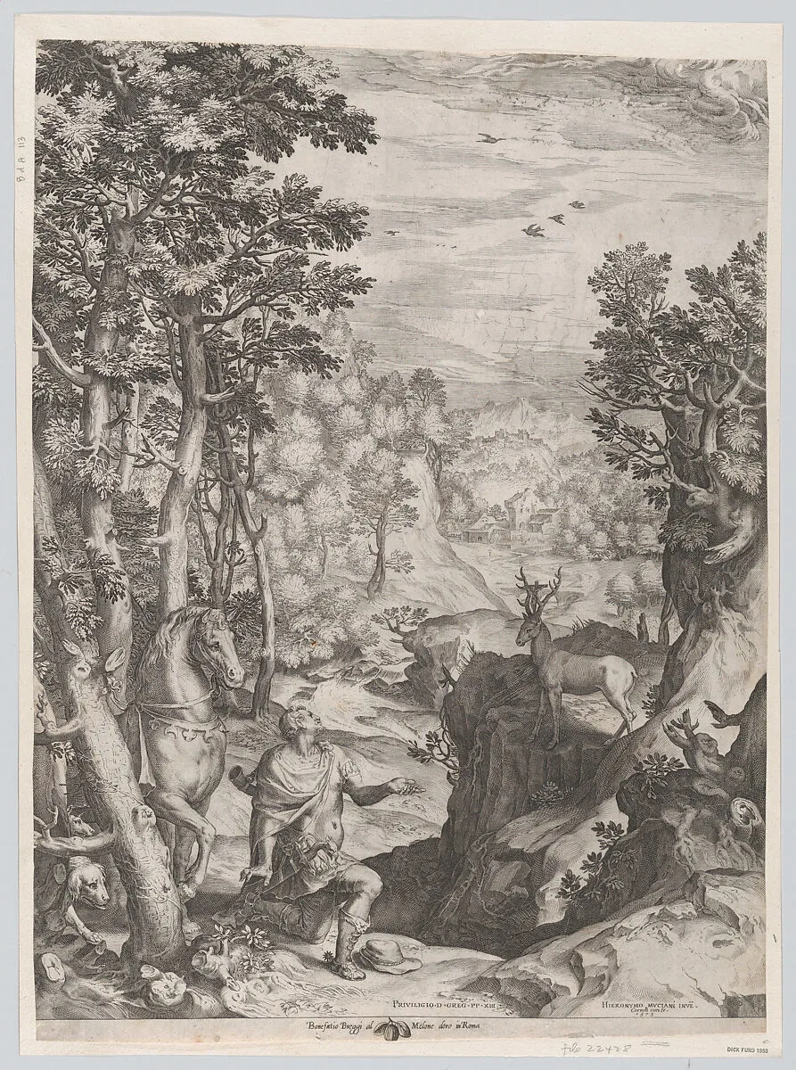 St Eustace in the Wilderness — Cornelis Cort|Girolamo Muziano