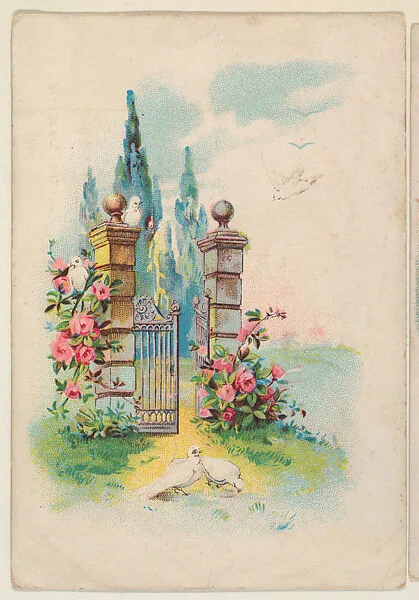 Gate with roses, bakery card from the Picture Cards series (D63), issued by the Manhattan Biscuit Company — Manhattan Biscuit Company