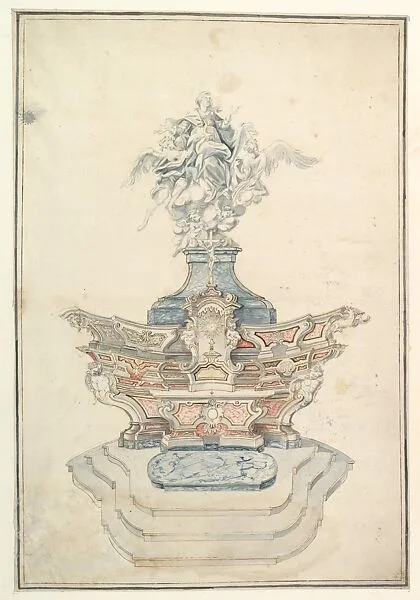 Design for an Altar with a Late Baroque Statue of the Ascension of the Virgin — Claude David