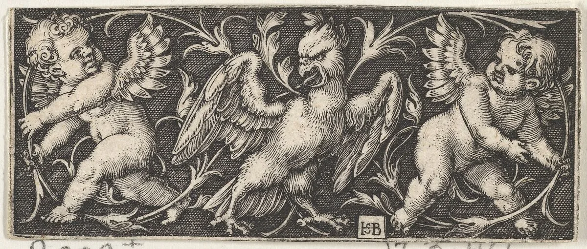 Horizontal Panel with an Eagle Flanked by Two Genii — Sebald Beham