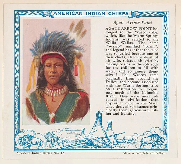 Agate Arrow Point, No. 15, collector card from the American Indian Series (D6), issued by the Kelley Baking Company to promote Kelley's Bread — Kelley Baking Company