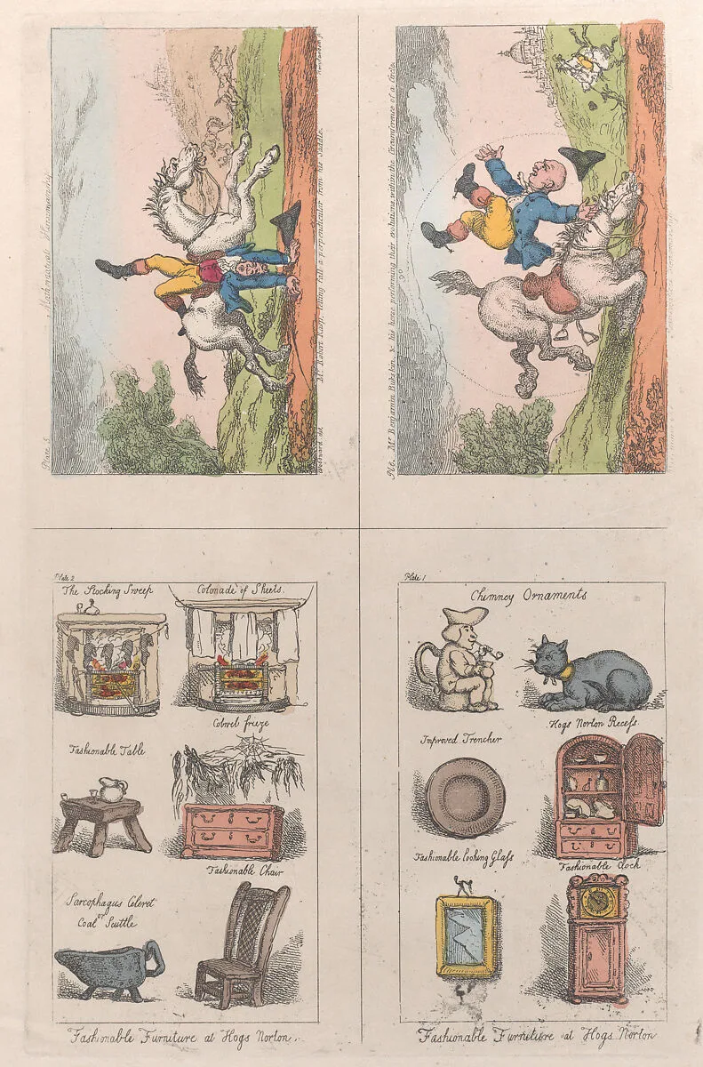 Fashionable Furniture at Hogs Norton; Mathematical Horsemanship — Thomas Rowlandson|George Murgatroyd Woodward