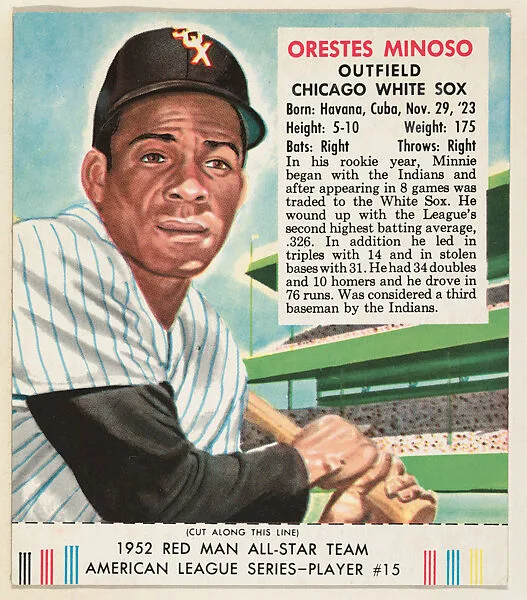 Orestes Minoso, from the Red Man All-Star Team series (T232), issued by Red Man Chewing Tobacco — Red Man Chewing Tobacco