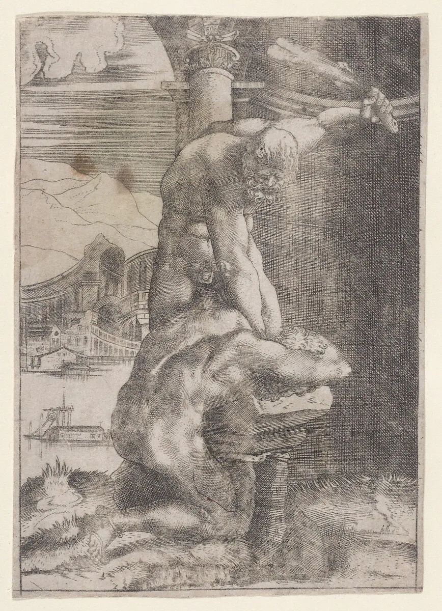 One Man Striking Another — Agostino Veneziano (Agostino dei Musi)|Baccio Bandinelli