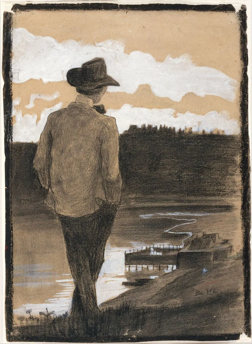 Young Man on a Riverbank (recto); Study of a Wagnerian Scene (verso) — Umberto Boccioni