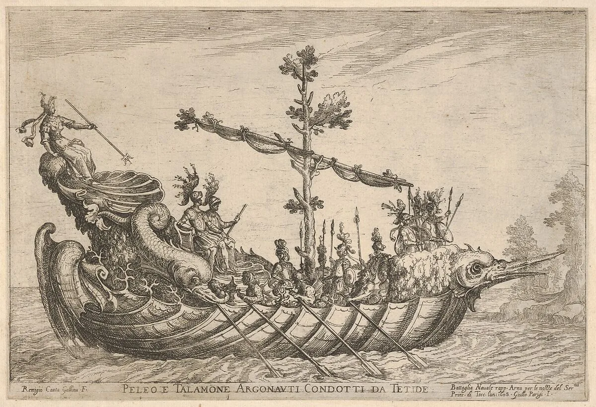 Peleus and Talamon, from the series 'Vessels of the Argonauts,' for the wedding celebration of Cosimo de' Medici in Florence, 1608 — Remigio Cantagallina