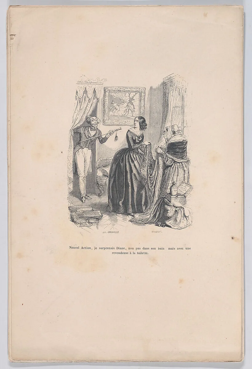 "As the new Actaeon, I surprised Diana, not in her bath but with a dealer in the bathroom." from the Little Miseries of Human Life — Henri Fournier|Paul-Emile-Daurand Forgues|Brugnot|J. J. Grandville