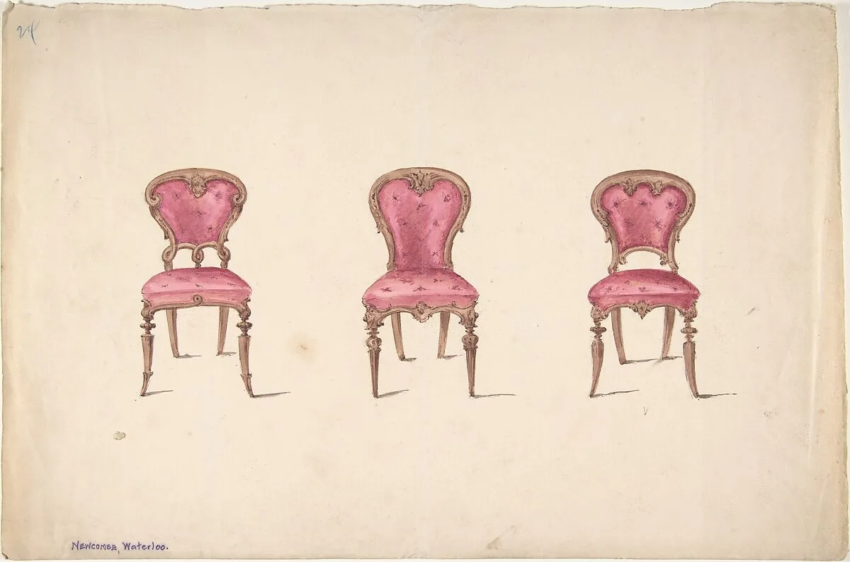 Design for Three Chairs with Red Upholstery — Anonymous, British, 19th century