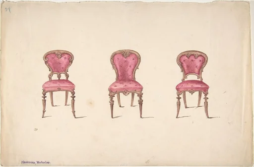 Design for Three Chairs with Red Upholstery
