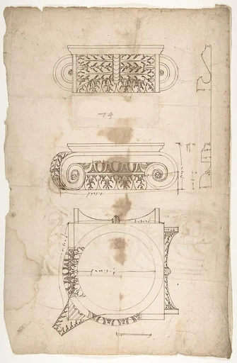 Temple of Portonus, capital, elevations and plan (recto) Unidentified, capital, elevation (verso)