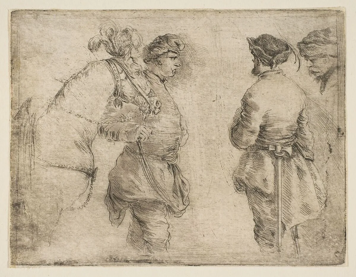 A Pole Leading a Horse by the Bridle and Speaking with Two Other Men — Stefano della Bella