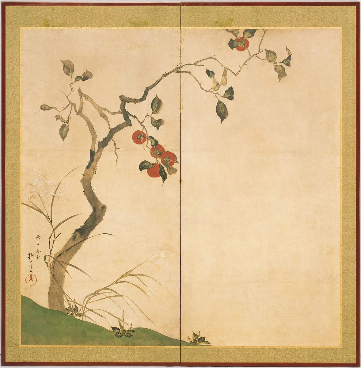 酒井抱一筆 柿図屏風|Persimmon Tree — Sakai Hōitsu